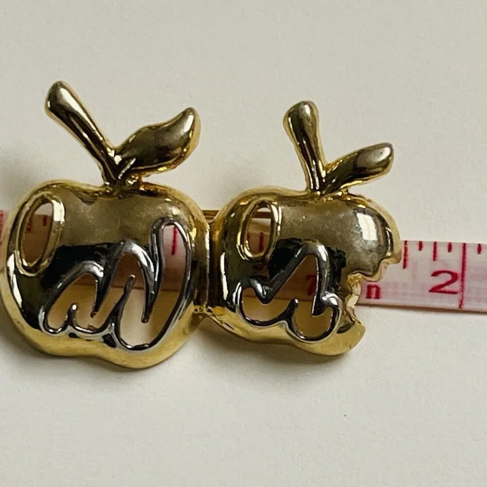 Vintage Two Tone Apple Brooch Pin Gold Silver Tone Festival County Fair